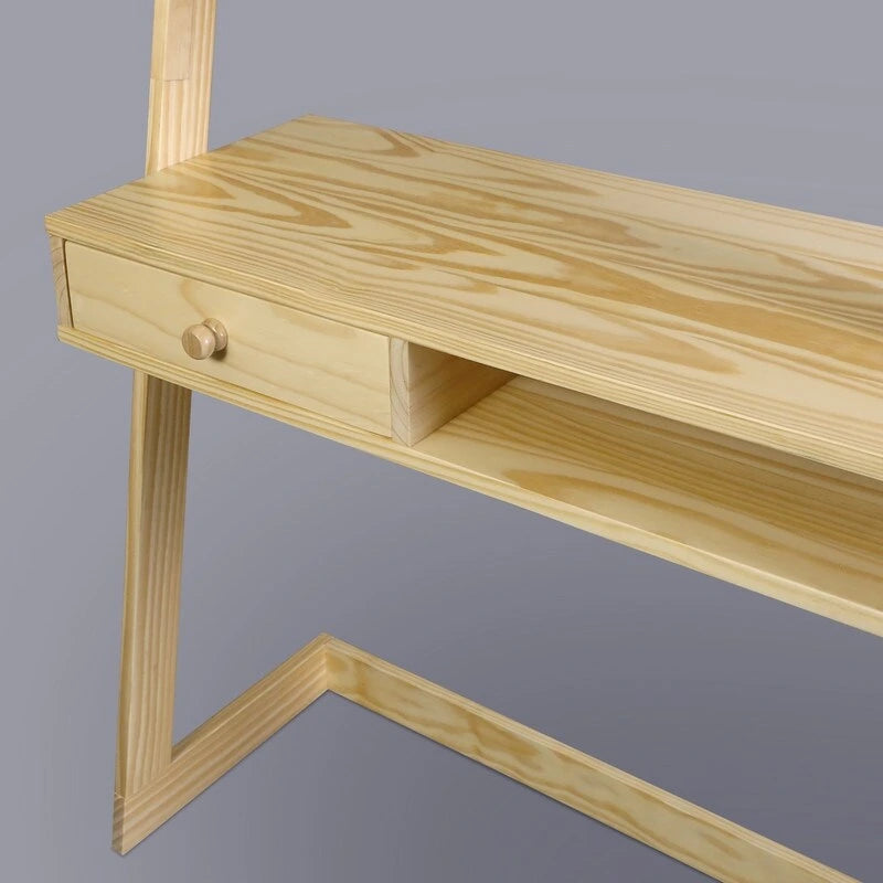 Scrivania a scala con ripiani e cassetto, in legno duro bicolore e bianco