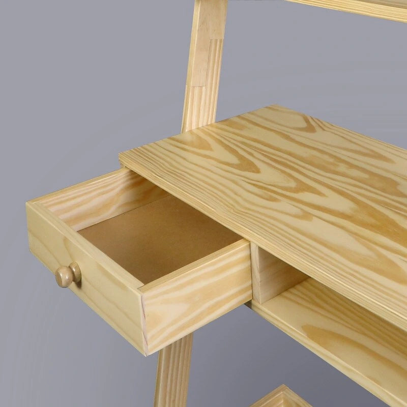 Scrivania a scala con ripiani e cassetto, in legno duro bicolore e bianco