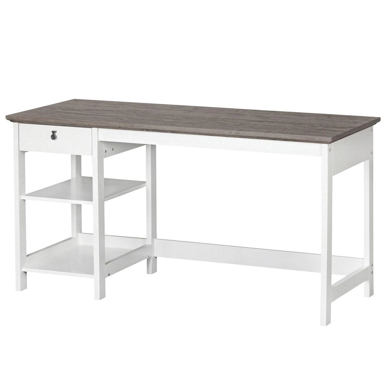 59-Inch Writing Desk with Drawer and Open Shelves in Two-Tone Finish