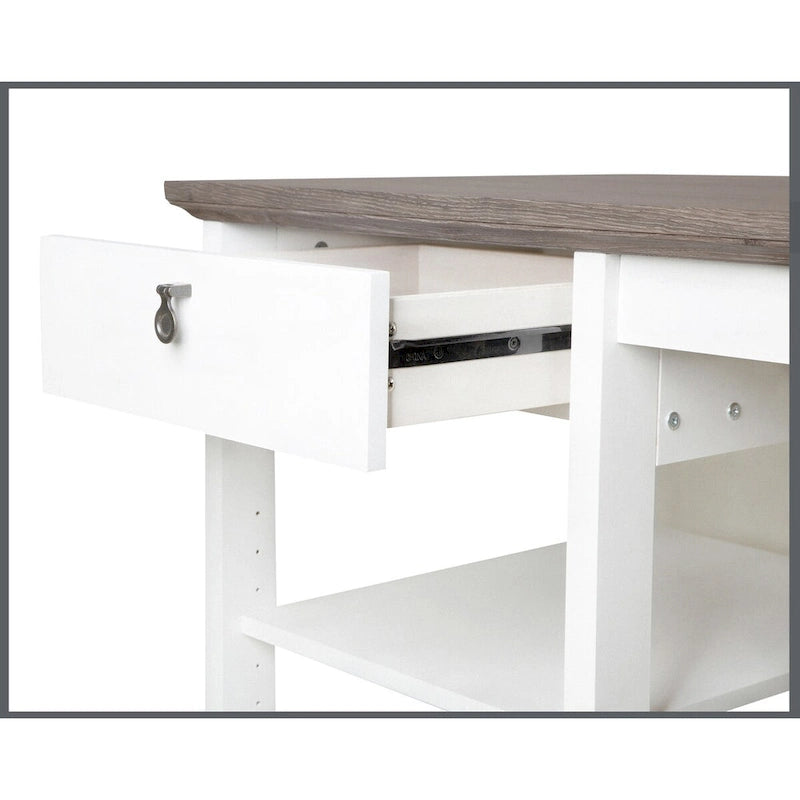 59-Inch Writing Desk with Drawer and Open Shelves in Two-Tone Finish