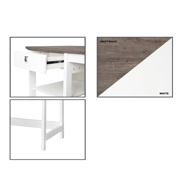 59-Inch Writing Desk with Drawer and Open Shelves in Two-Tone Finish