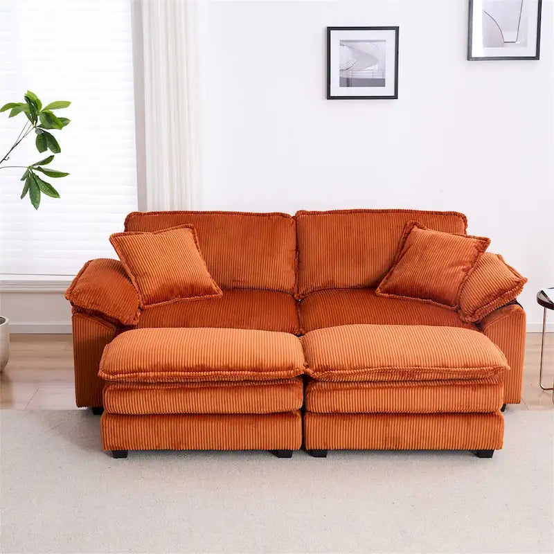 2-Seater Corduroy Sofa with Deep Seat Cushions and Modular Design