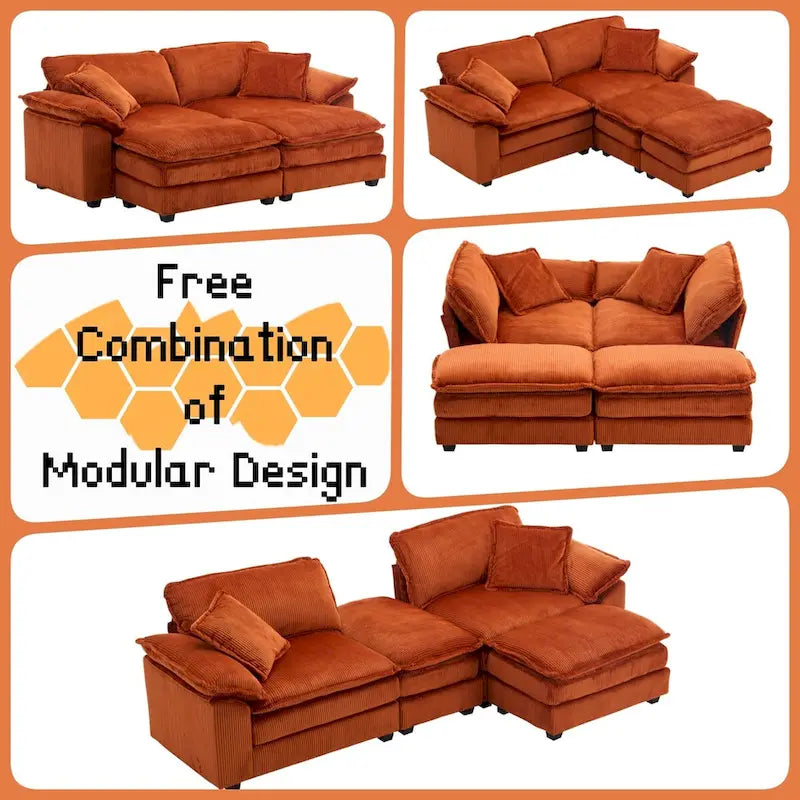 2-Seater Corduroy Sofa with Deep Seat Cushions and Modular Design
