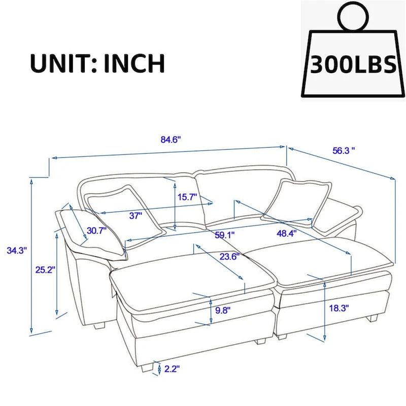 2-Seater Corduroy Sofa with Deep Seat Cushions and Modular Design