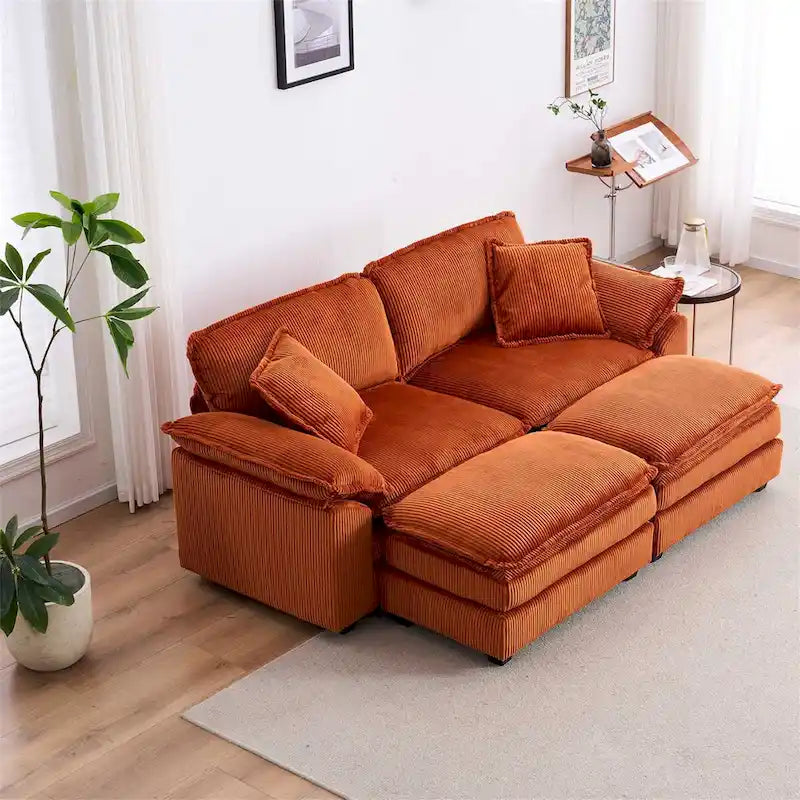 2-Seater Corduroy Sofa with Deep Seat Cushions and Modular Design