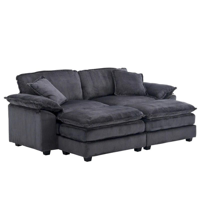 2-Seater Corduroy Sofa with Deep Seat Cushions and Modular Design