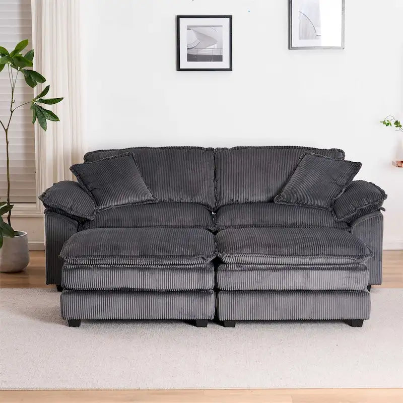 2-Seater Corduroy Sofa with Deep Seat Cushions and Modular Design