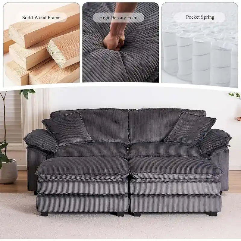 2-Seater Corduroy Sofa with Deep Seat Cushions and Modular Design