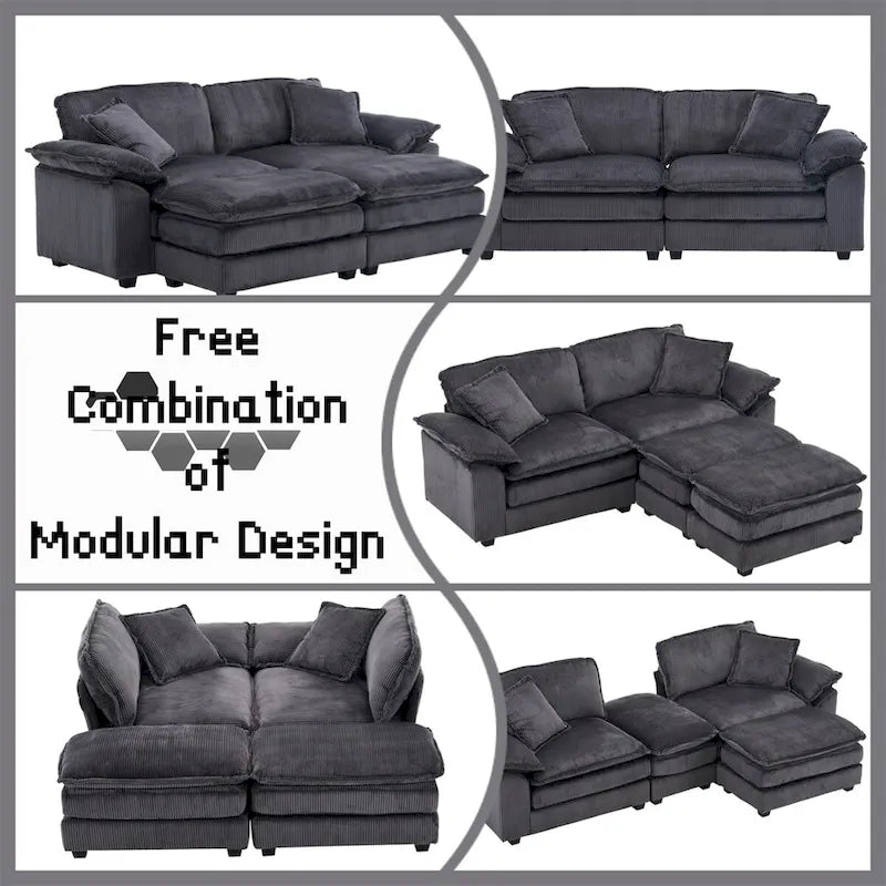 2-Seater Corduroy Sofa with Deep Seat Cushions and Modular Design