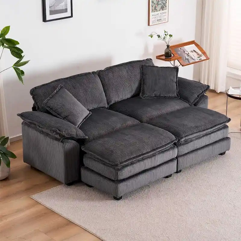 2-Seater Corduroy Sofa with Deep Seat Cushions and Modular Design