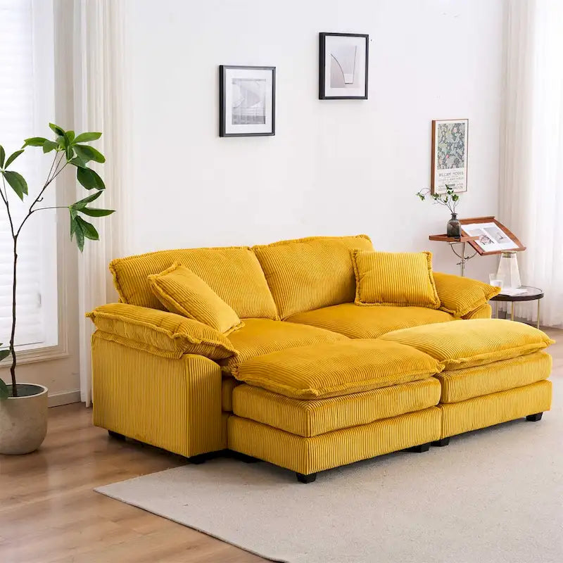 2-Seater Corduroy Sofa with Deep Seat Cushions and Modular Design