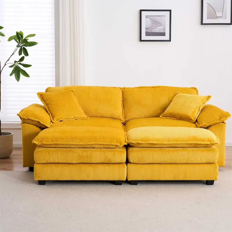 2-Seater Corduroy Sofa with Deep Seat Cushions and Modular Design