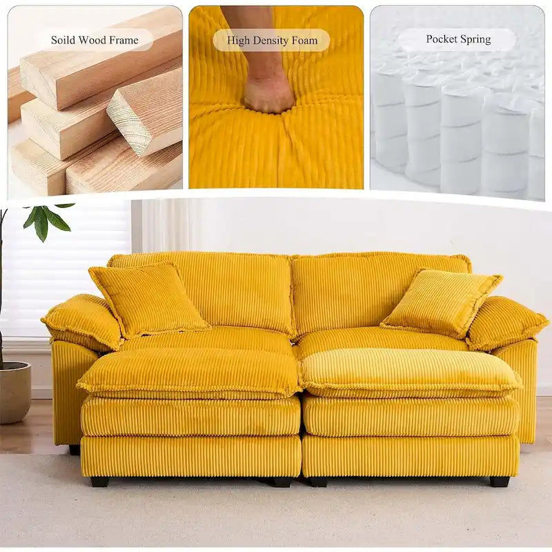 2-Seater Corduroy Sofa with Deep Seat Cushions and Modular Design