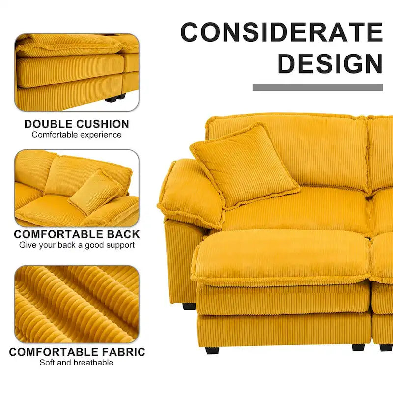 2-Seater Corduroy Sofa with Deep Seat Cushions and Modular Design