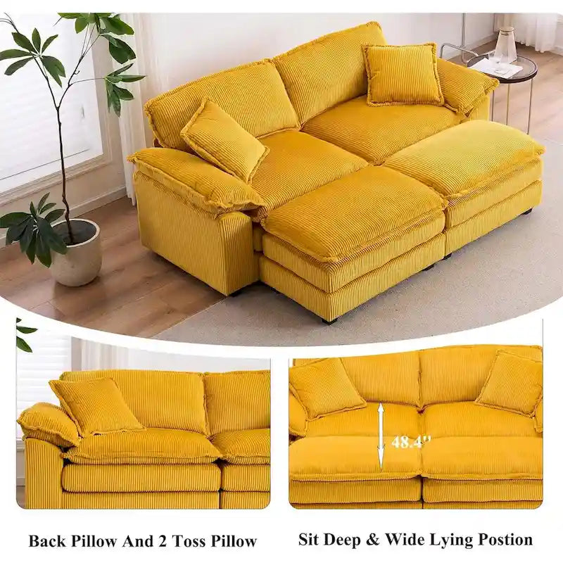 2-Seater Corduroy Sofa with Deep Seat Cushions and Modular Design