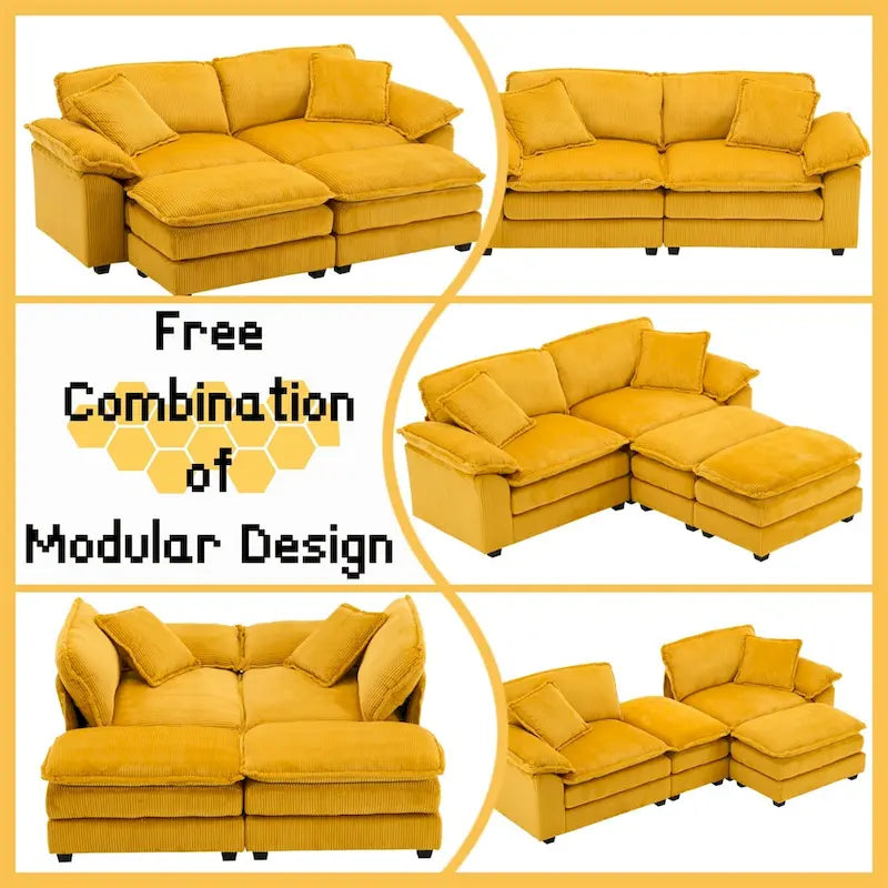 2-Seater Corduroy Sofa with Deep Seat Cushions and Modular Design
