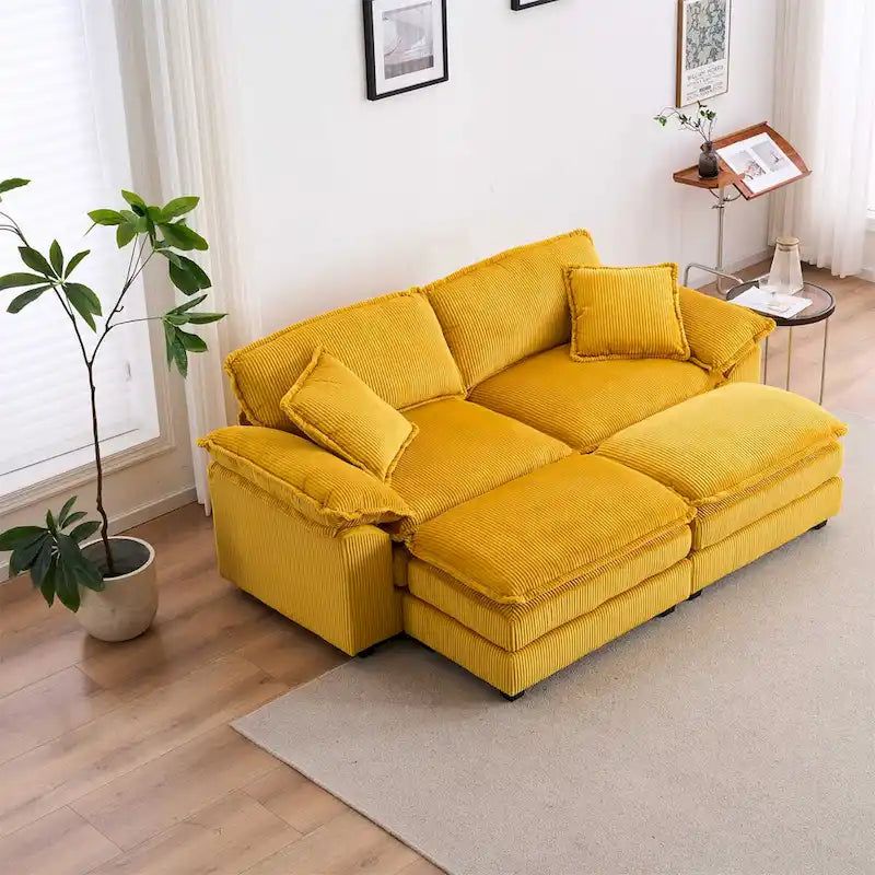 2-Seater Corduroy Sofa with Deep Seat Cushions and Modular Design