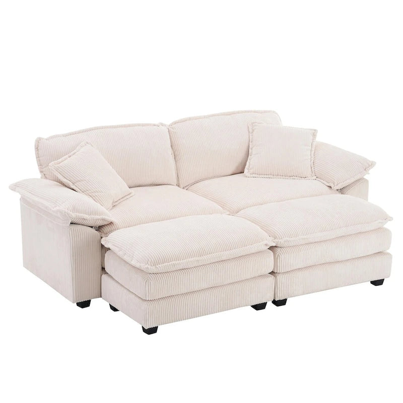 2-Seater Corduroy Sofa with Deep Seat Cushions and Modular Design