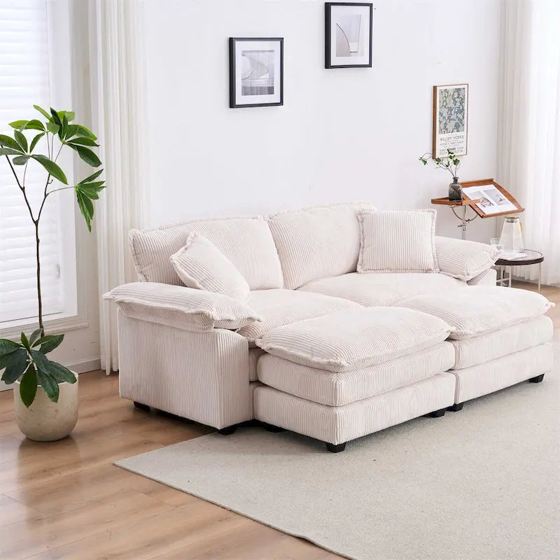 2-Seater Corduroy Sofa with Deep Seat Cushions and Modular Design
