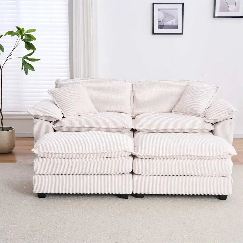 2-Seater Corduroy Sofa with Deep Seat Cushions and Modular Design
