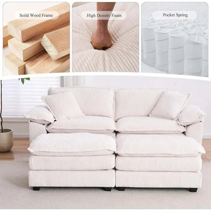2-Seater Corduroy Sofa with Deep Seat Cushions and Modular Design