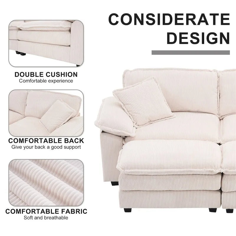 2-Seater Corduroy Sofa with Deep Seat Cushions and Modular Design