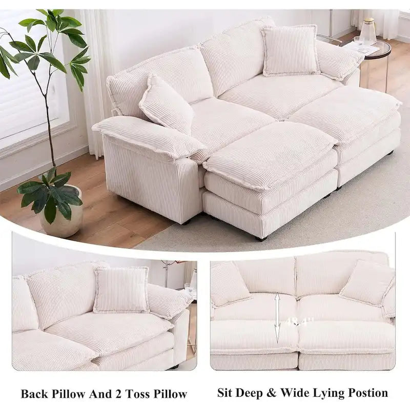 2-Seater Corduroy Sofa with Deep Seat Cushions and Modular Design