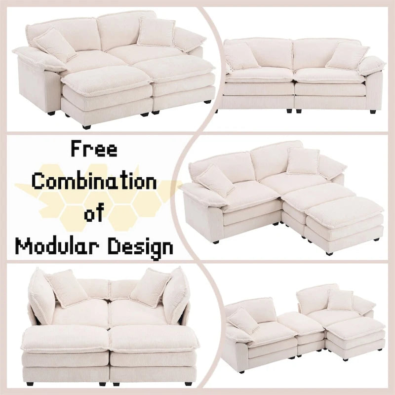 2-Seater Corduroy Sofa with Deep Seat Cushions and Modular Design