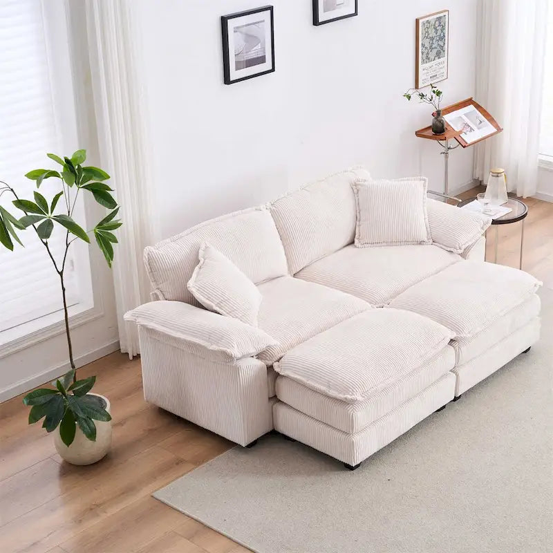 2-Seater Corduroy Sofa with Deep Seat Cushions and Modular Design