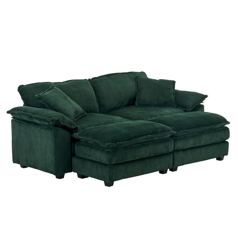 2-Seater Corduroy Sofa with Deep Seat Cushions and Modular Design