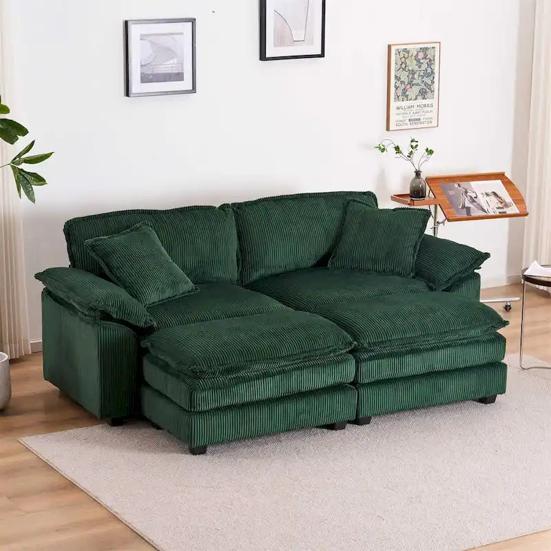 2-Seater Corduroy Sofa with Deep Seat Cushions and Modular Design