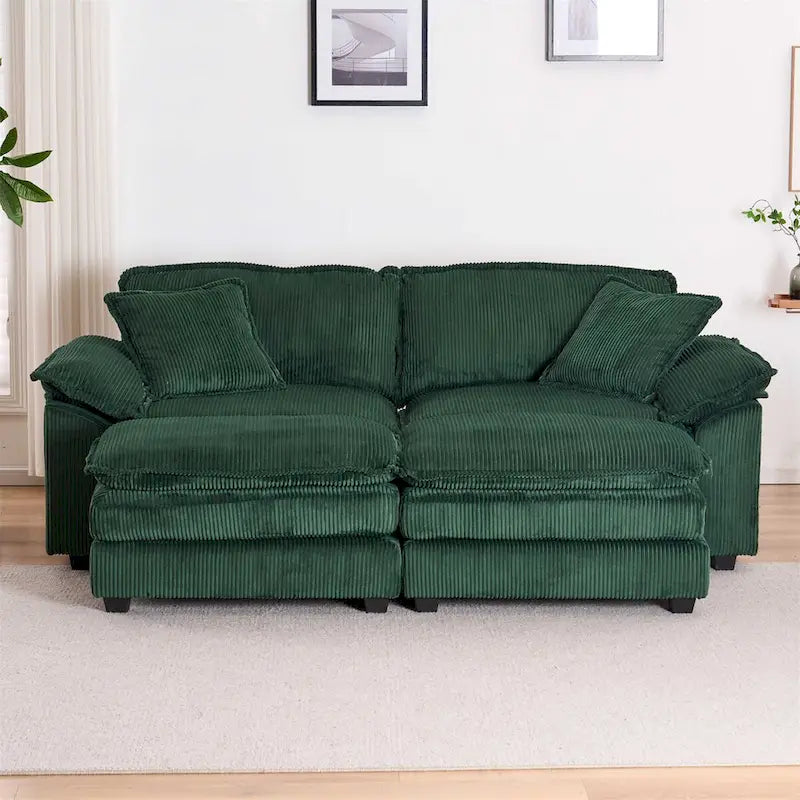 2-Seater Corduroy Sofa with Deep Seat Cushions and Modular Design