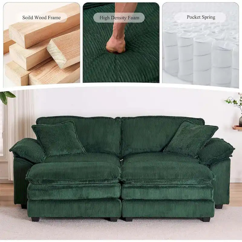 2-Seater Corduroy Sofa with Deep Seat Cushions and Modular Design