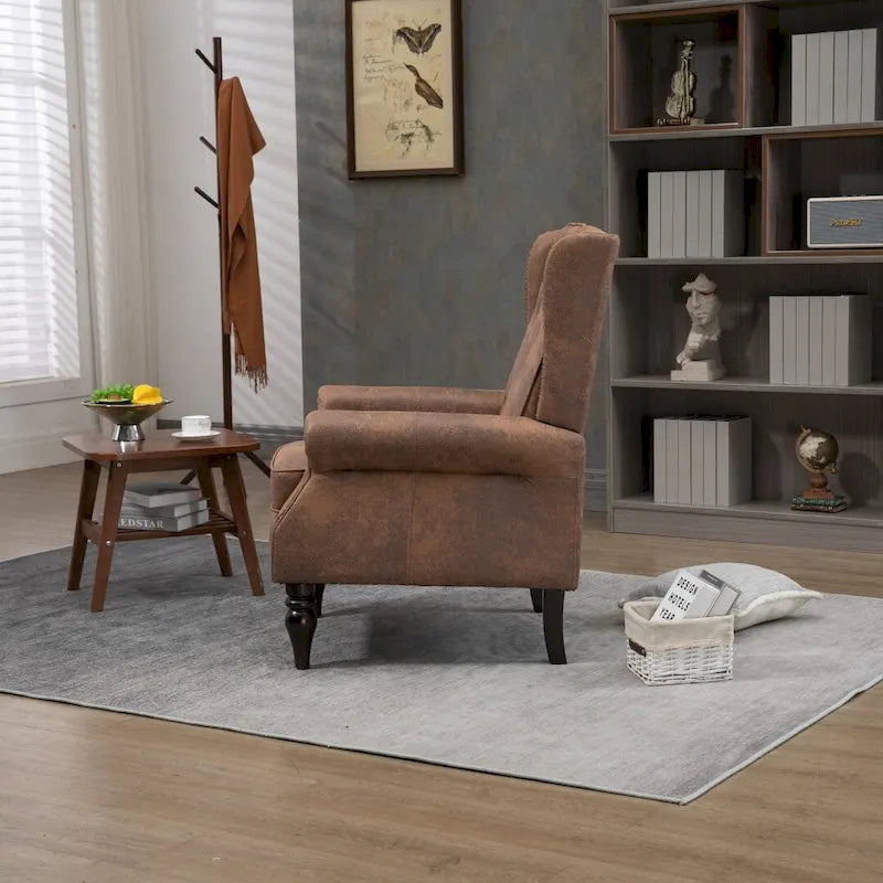 Poltrona decorativa imbottita a botte con struttura in legno massello e cuscino in schiuma