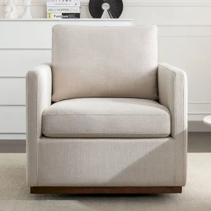 Poltrona decorativa girevole a 360° in stile moderno di metà secolo, in tessuto di lino