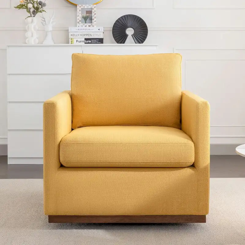 Poltrona decorativa girevole a 360° in stile moderno di metà secolo, in tessuto di lino