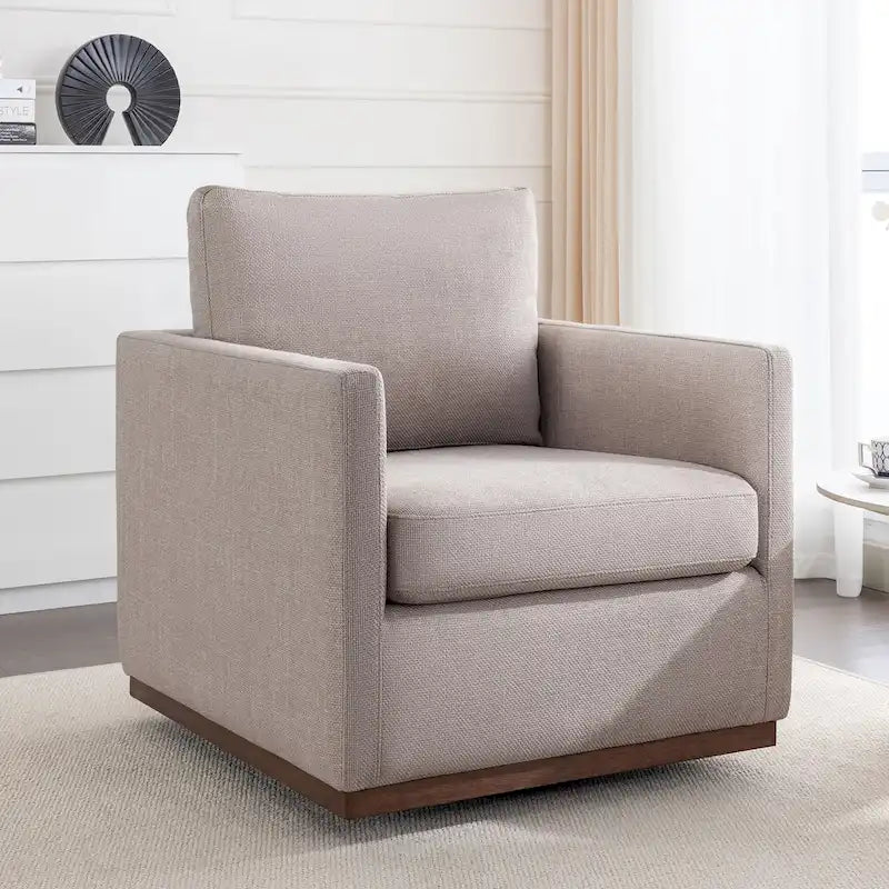 Poltrona decorativa girevole a 360° in stile moderno di metà secolo, in tessuto di lino