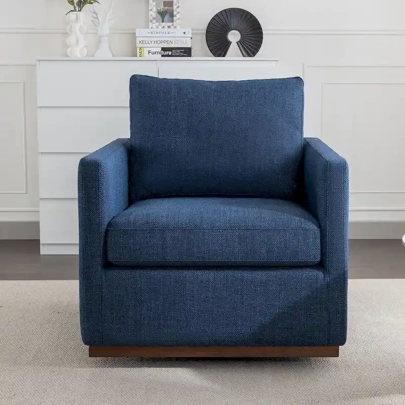 Poltrona decorativa girevole a 360° in stile moderno di metà secolo, in tessuto di lino