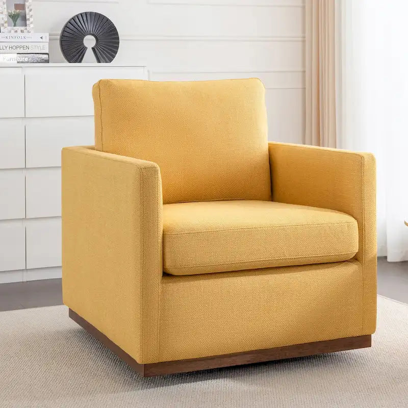 Moderner Mid-Century-Sessel mit 360°-Drehfunktion und Leinenbezug
