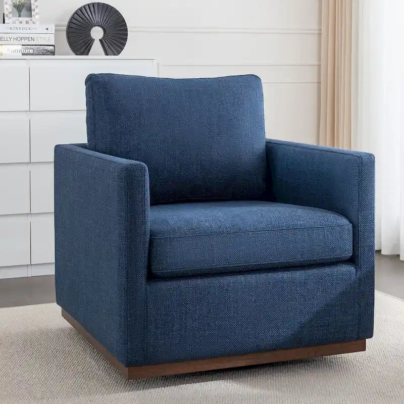 Poltrona decorativa girevole a 360° in stile moderno di metà secolo, in tessuto di lino