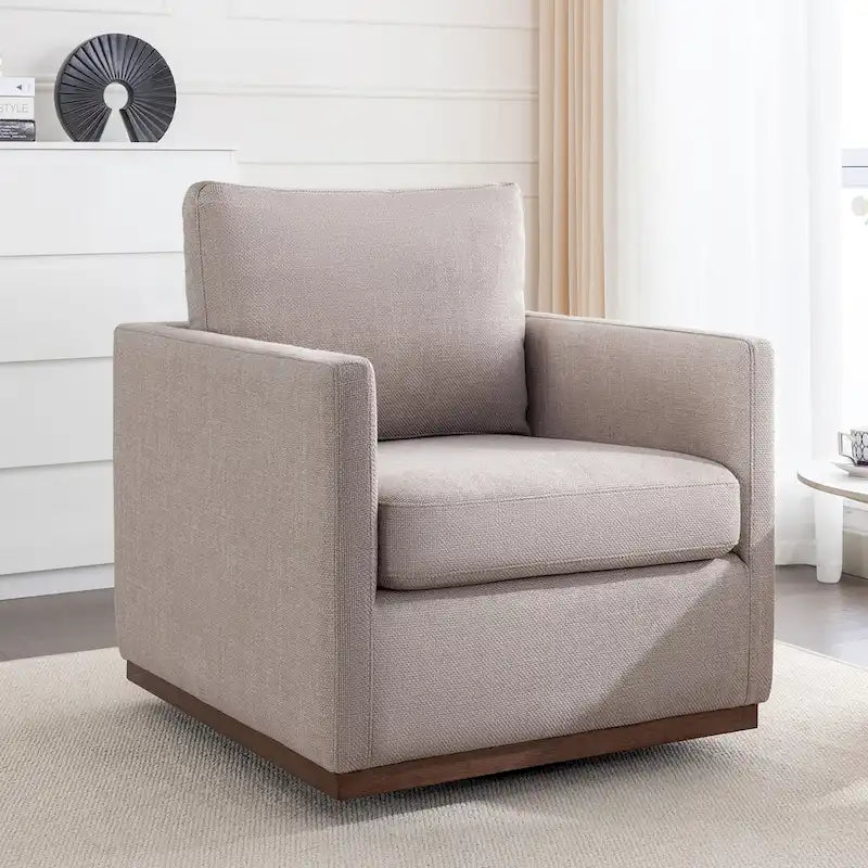 Moderner Mid-Century-Sessel mit 360°-Drehfunktion und Leinenbezug