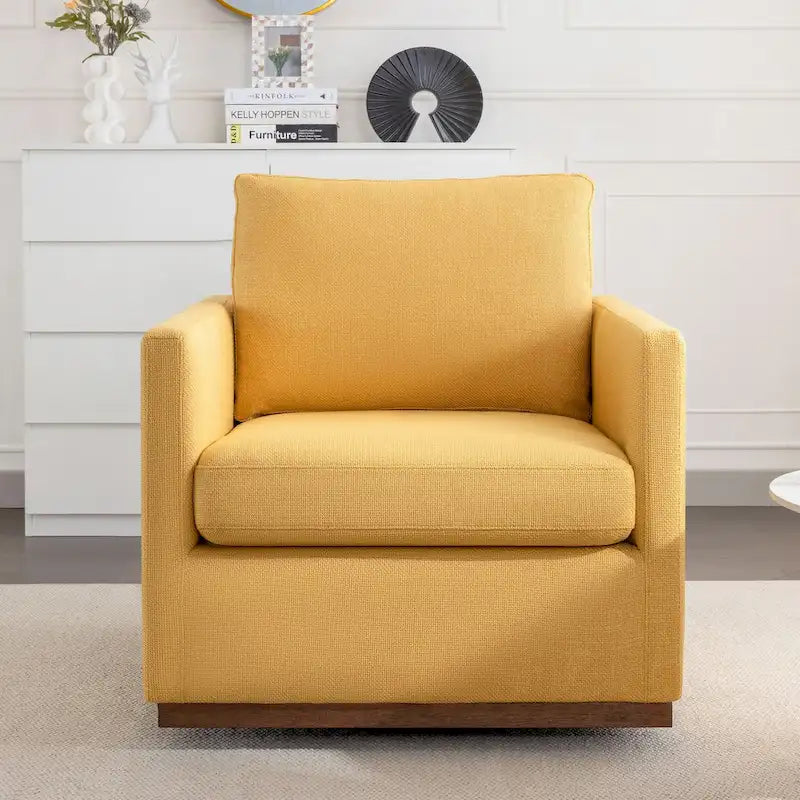 Moderner Mid-Century-Sessel mit 360°-Drehfunktion und Leinenbezug