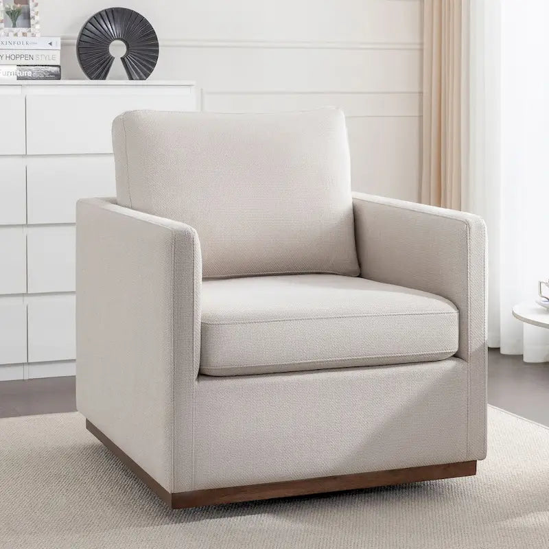 Moderner Mid-Century-Sessel mit 360°-Drehfunktion und Leinenbezug