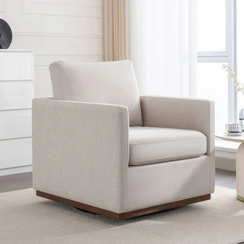 Moderner Mid-Century-Sessel mit 360°-Drehfunktion und Leinenbezug