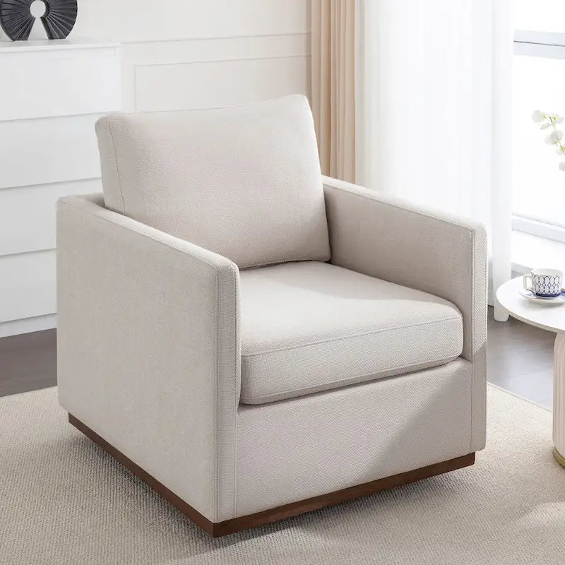 Moderner Mid-Century-Sessel mit 360°-Drehfunktion und Leinenbezug