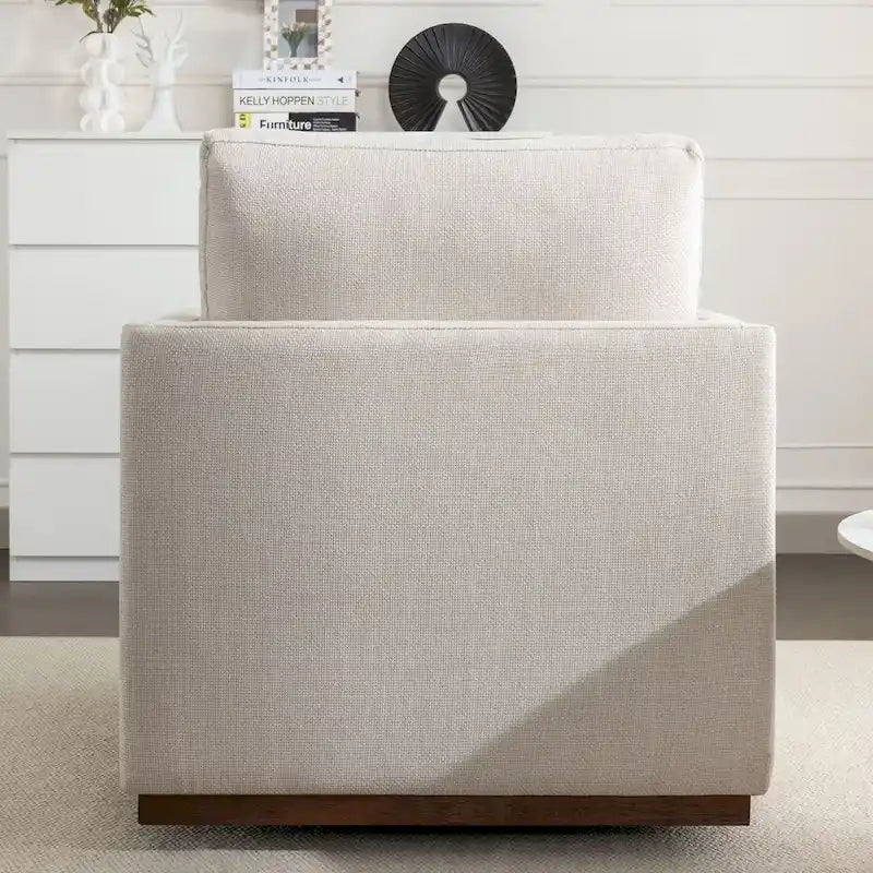 Moderner Mid-Century-Sessel mit 360°-Drehfunktion und Leinenbezug