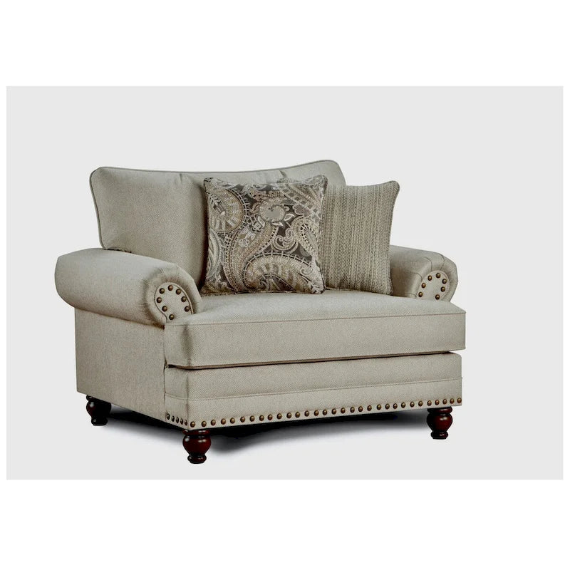 Oversized Accent Armchair with Nailhead Trim & Sculpted Wood Legs