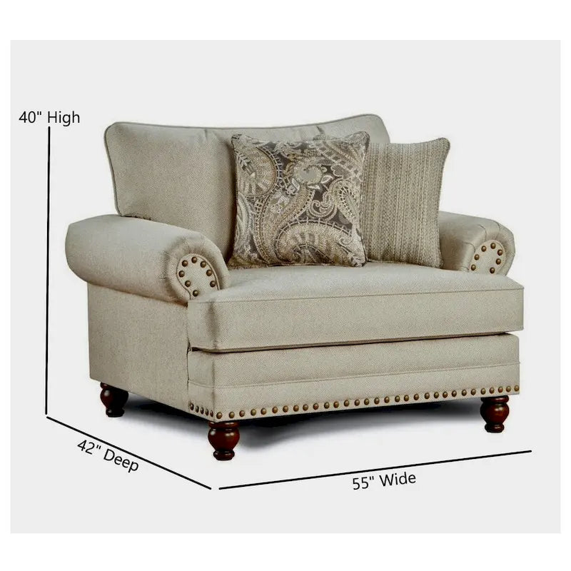 Oversized Accent Armchair with Nailhead Trim & Sculpted Wood Legs