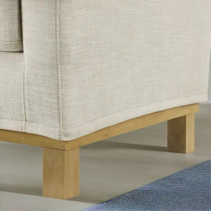 Dreisitzer-Sofa mit gepolsterten Schienenarmlehnen und Holzuntergestell