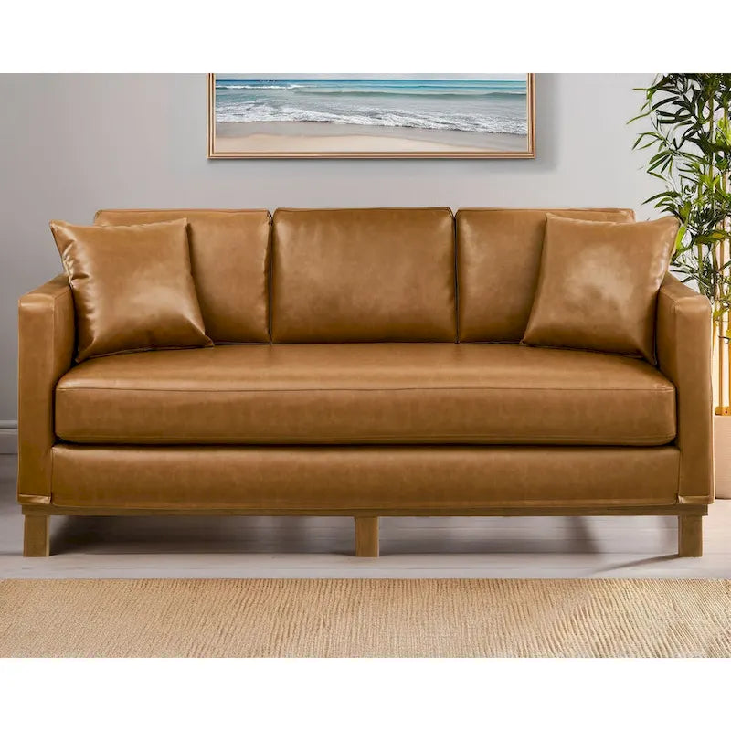 Dreisitzer-Sofa mit gepolsterten Schienenarmlehnen und Holzuntergestell